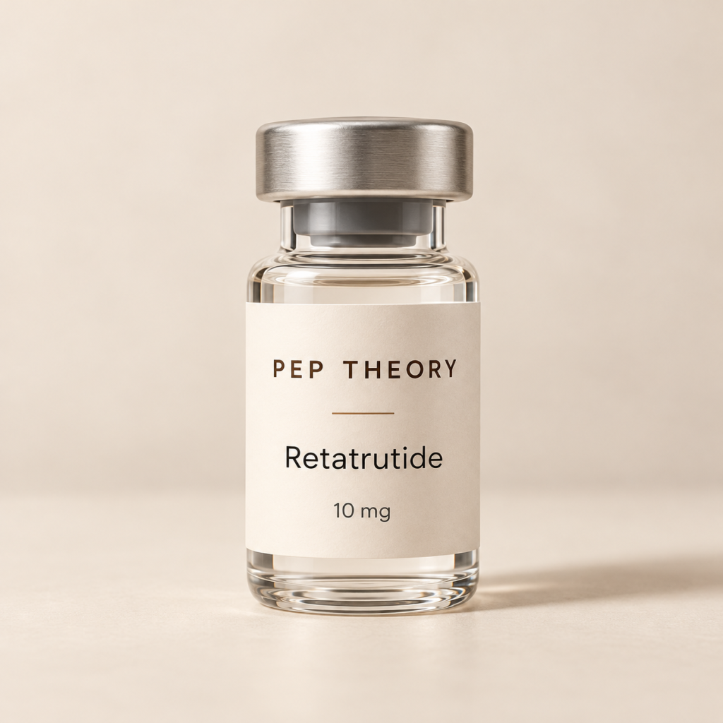 minimalist retatrutide vial in warm tones